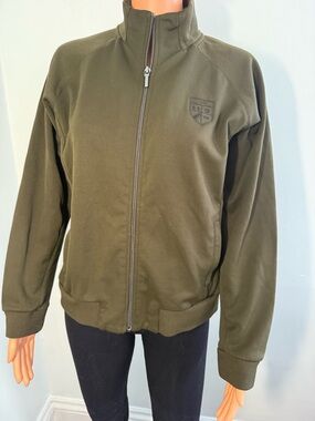 Lauren Active track jacket. Olive green zip-front closure w/chest embroidery. L